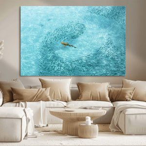 Fish Swarm Wall Art Canvas Print – Framed Marine Life Art