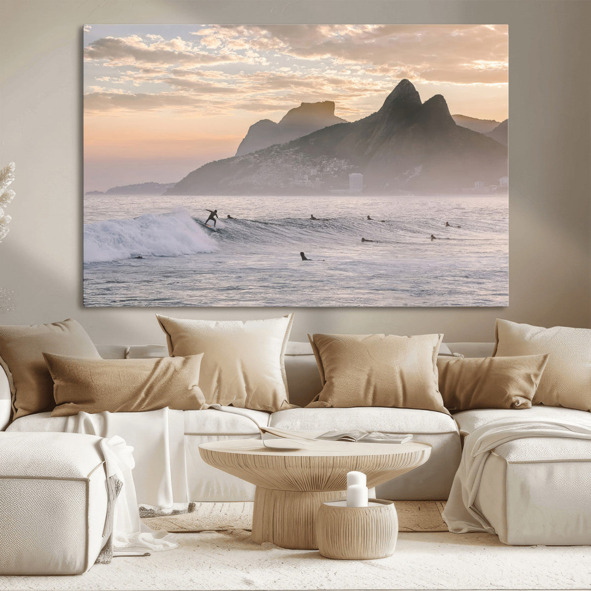 Sunset Surfing Wall Art Canvas Print – Framed Misty