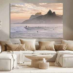 Sunset Surfing Wall Art Canvas Print – Framed Misty