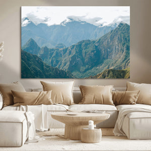 Misty Mountain Wall Art Canvas Print – Framed Cloudy Andean