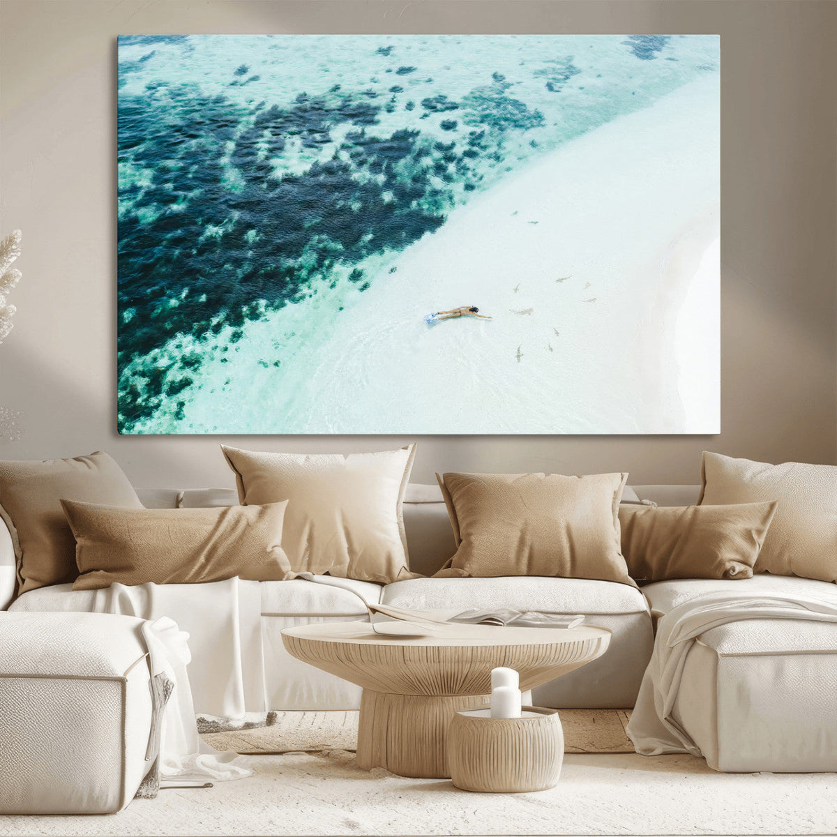 Minimal Beach Wall Art Canvas Print – Framed Ocean Swimming
