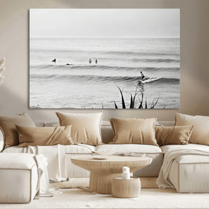 Surfer Silhouette Wall Art Canvas Print, Framed Calm Ocean