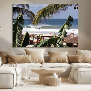 Tropical Shoreline Wall Art Canvas Print – Framed Surfer