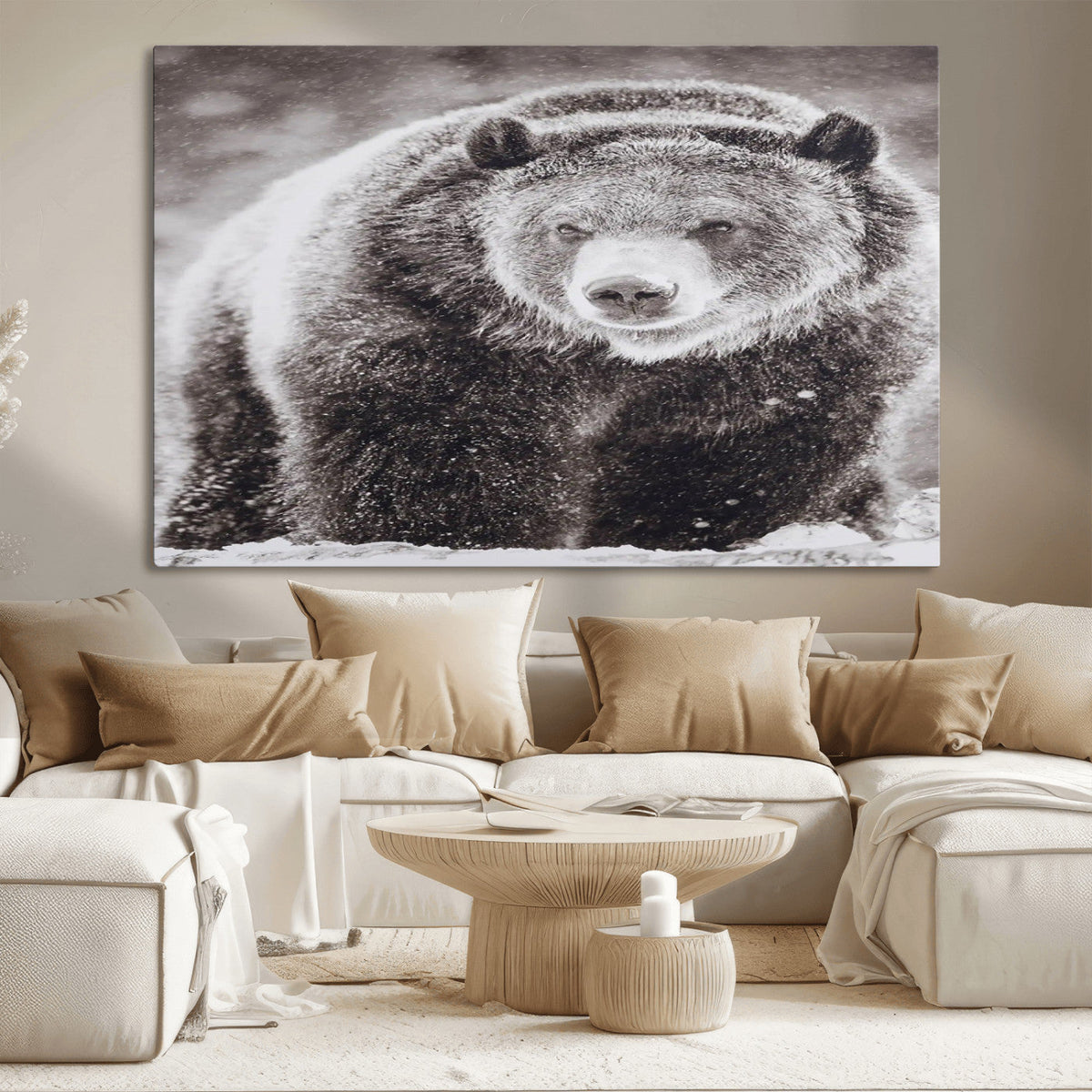 Grizzly Bear Wall Art Canvas Print – Framed Rustic Lodge Art