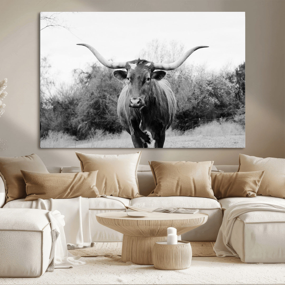 Longhorn Photography Wall Art Canvas Print – Framed Western