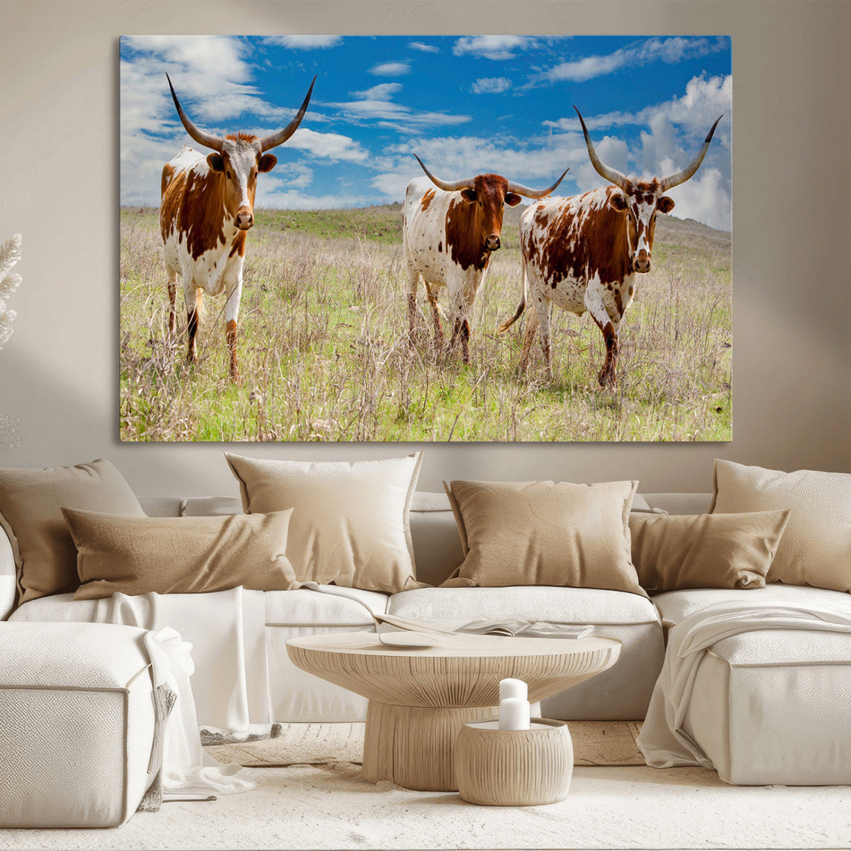 Texas Longhorn Wall Art Canvas Print – Framed Western Decor