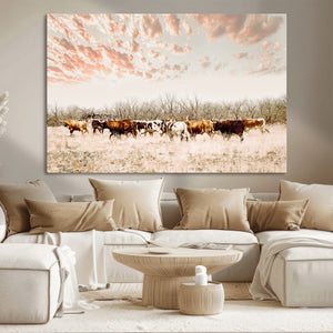 Cow Herd Wall Art Canvas Print – Framed Farmhouse Cattle