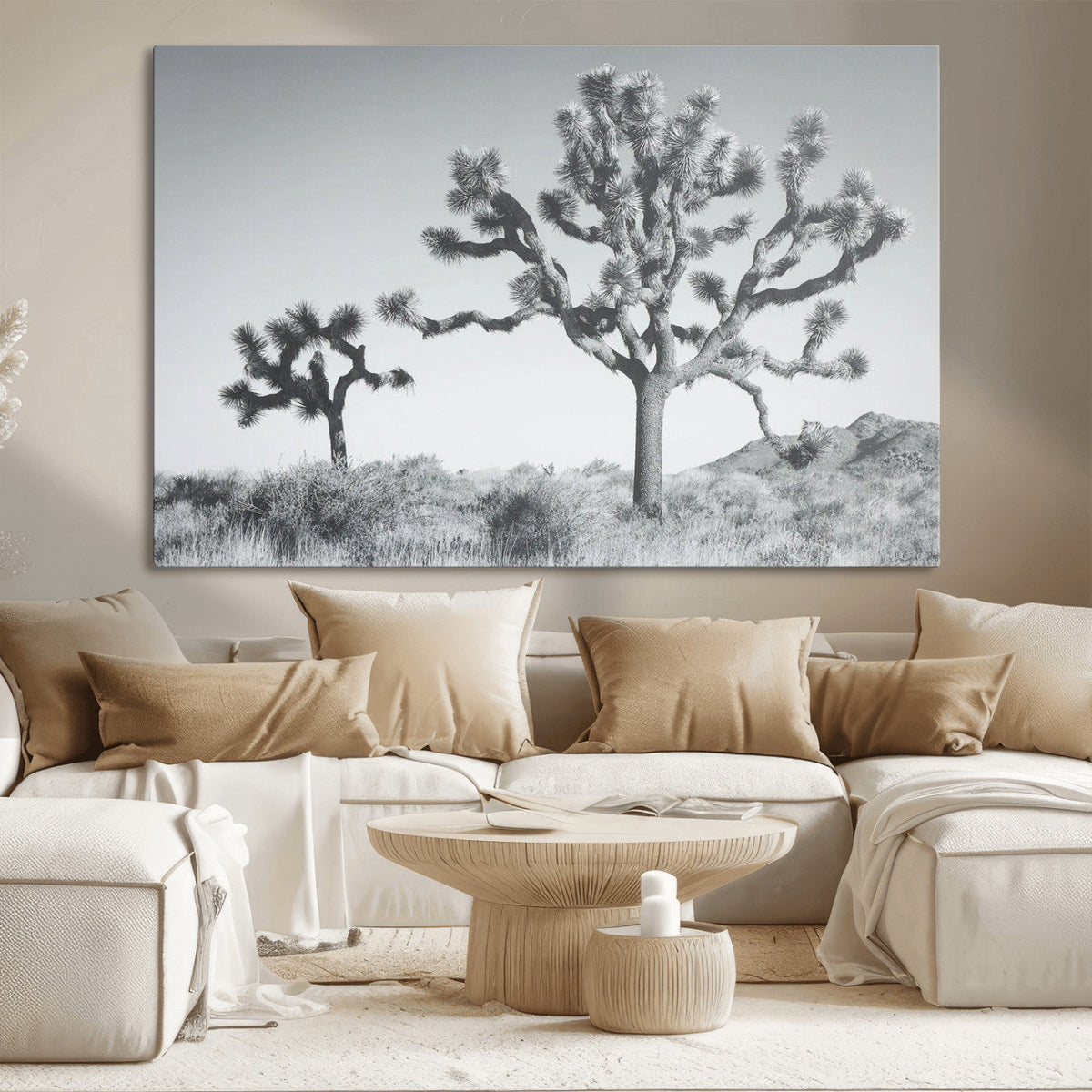 Joshua Tree Wall Art Canvas Print – Black and White Desert