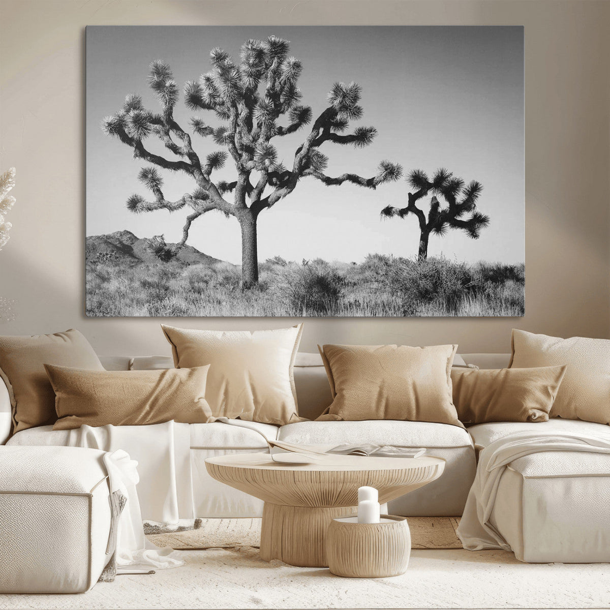 Joshua Tree Wall Art Canvas Print – Framed Monochrome Desert