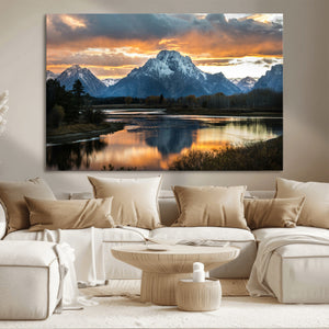 Mountain Sunset Wall Art Canvas Print – Framed Alpine