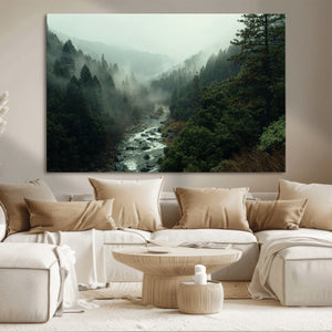 Misty Forest Wall Art Canvas Print – Framed Foggy River