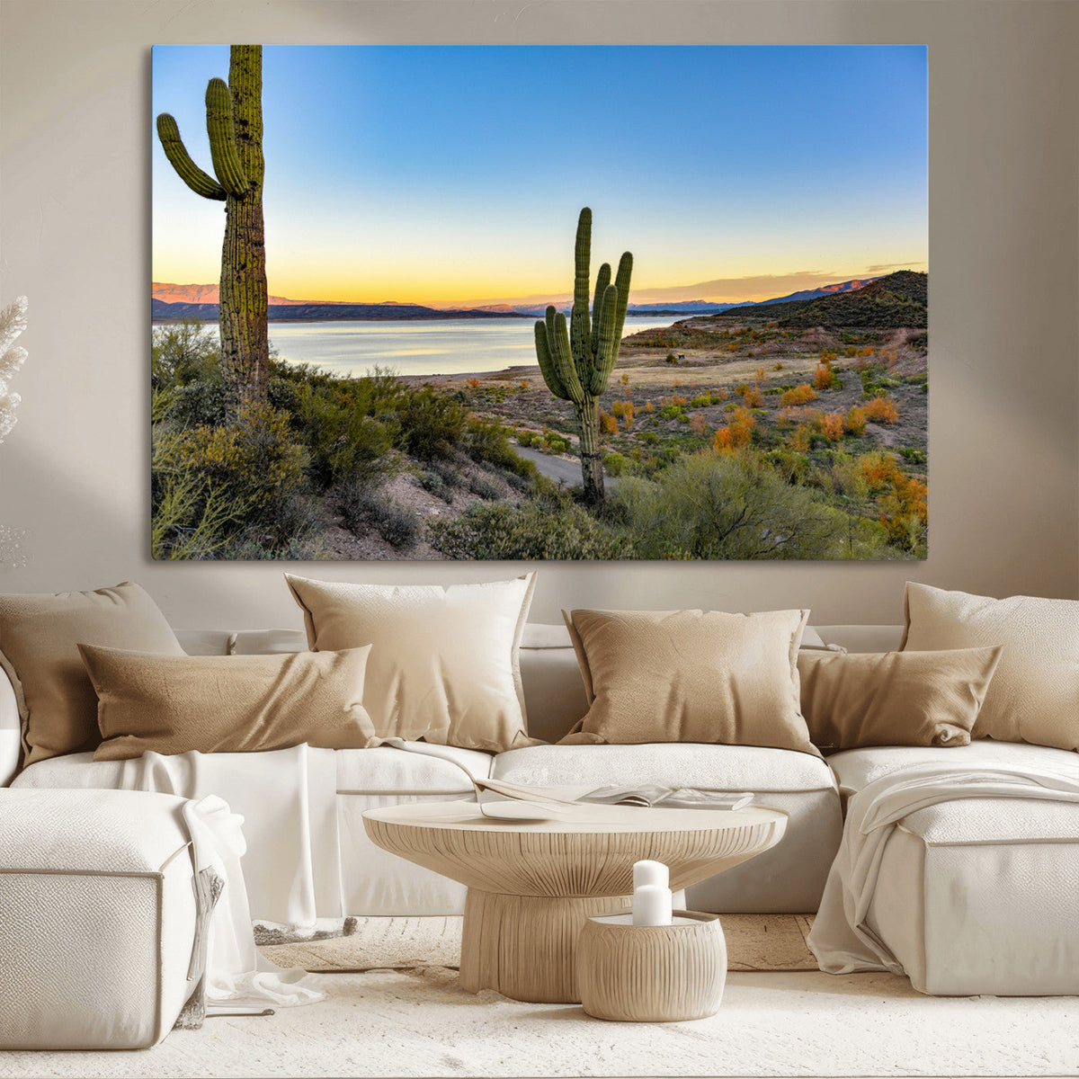 Saguaro Cactus Wall Art Canvas Print – Framed Desert Sunset