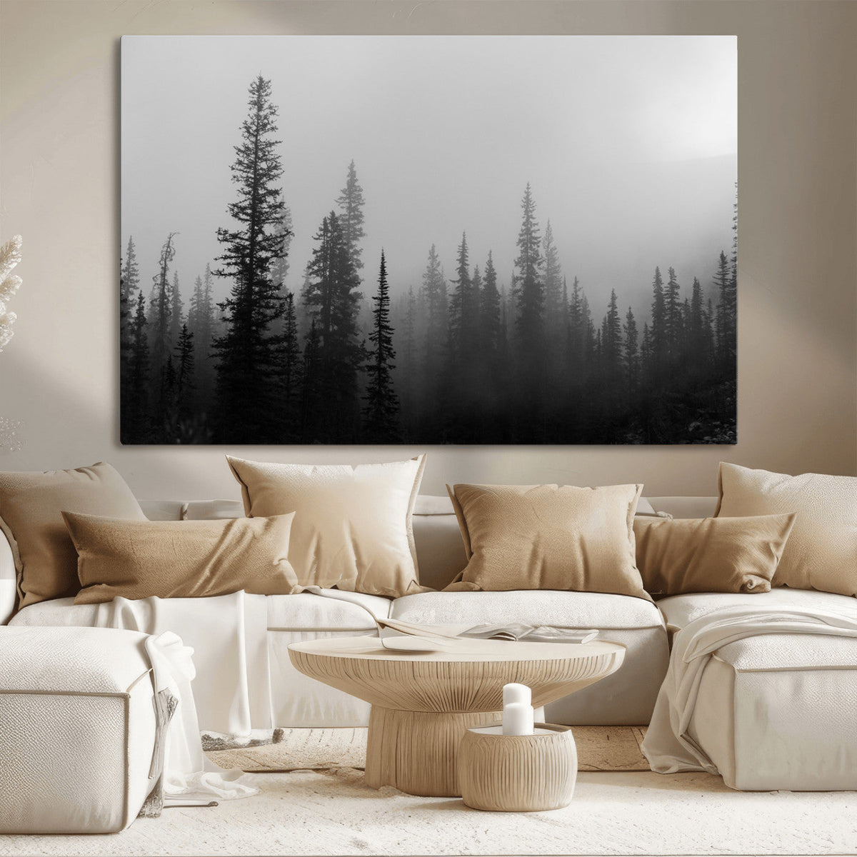 Misty Pines Wall Art Canvas Print – Framed Woodland