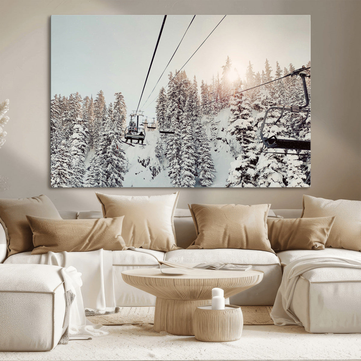 Frosty Pines Wall Art Canvas Print – Framed Cozy Cabin Ski