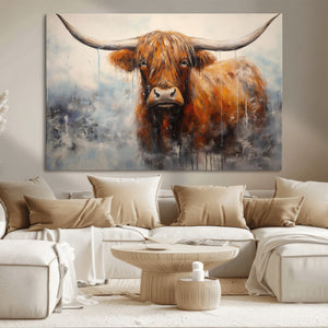 Scottish Highland Wall Art Canvas Print, Framed Longhorn Art