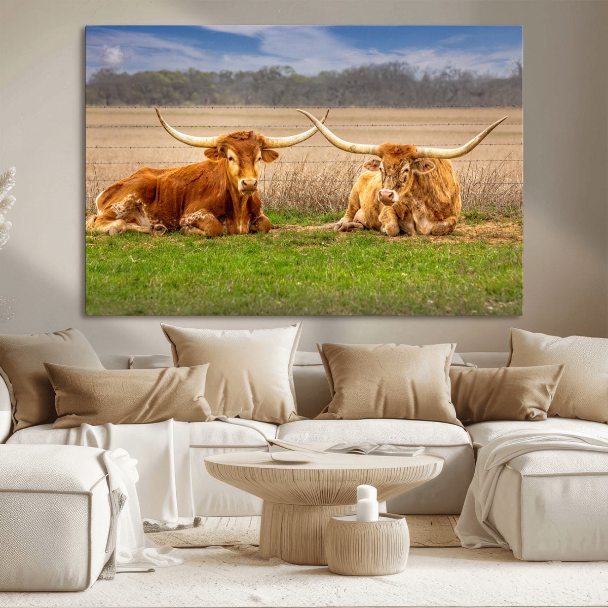 Texas Longhorn Pair Wall Art Canvas Print – Peaceful Rustic