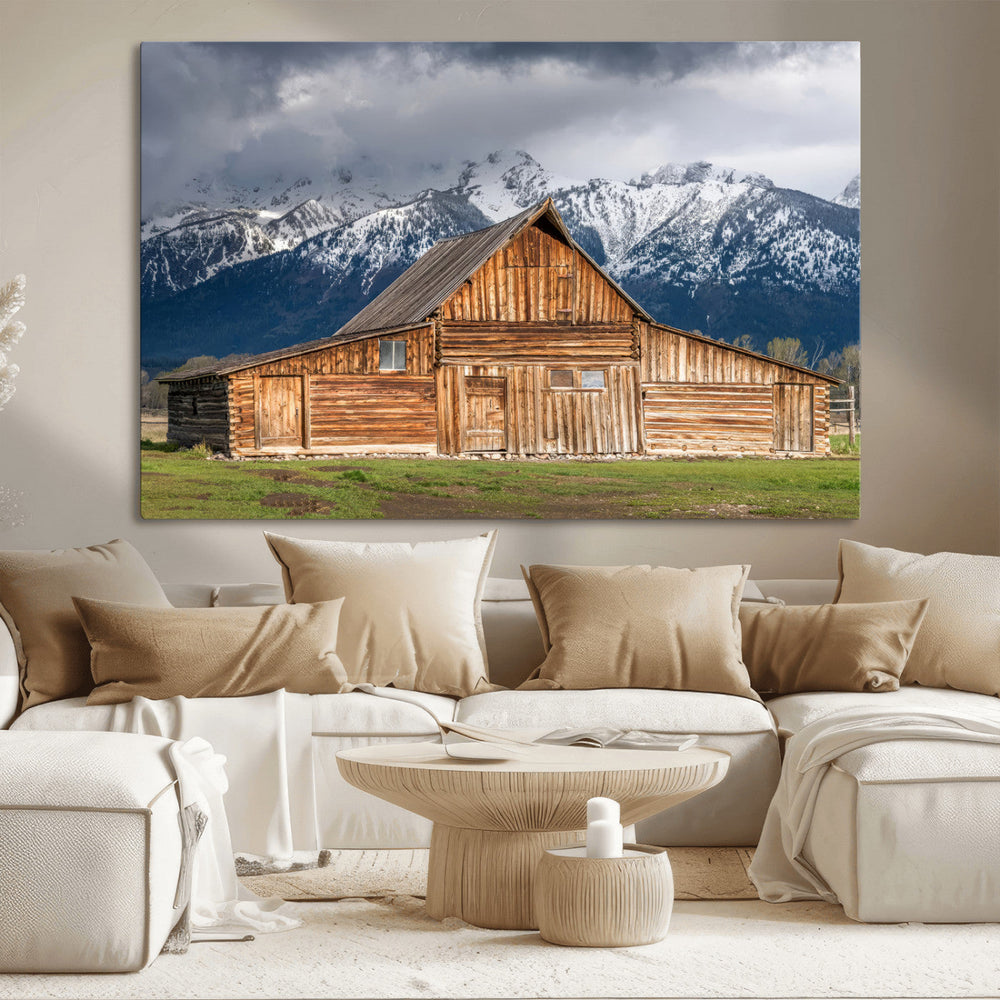 Rustic Wooden Barn Wall Art Canvas Print – Snowy Mountain
