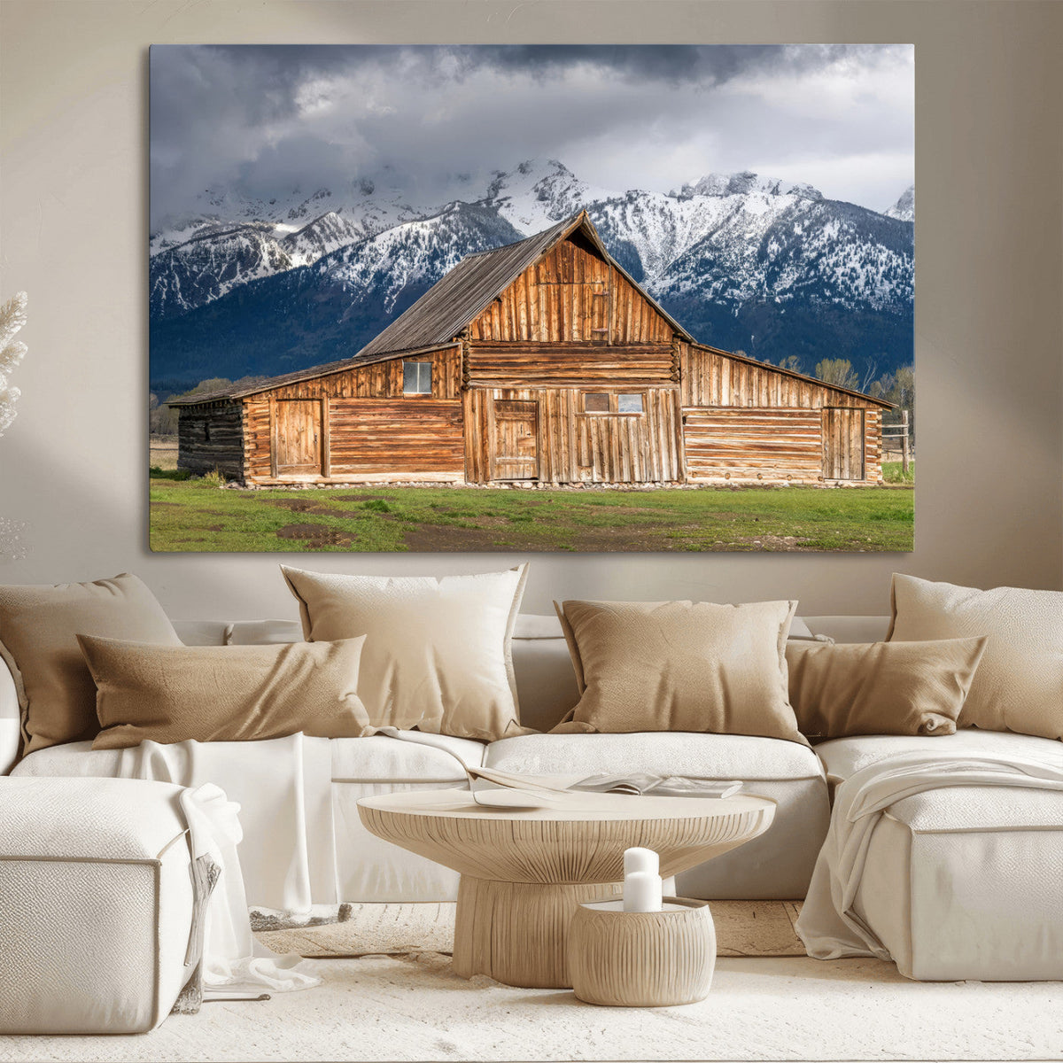 Rustic Wooden Barn Wall Art Canvas Print – Snowy Mountain