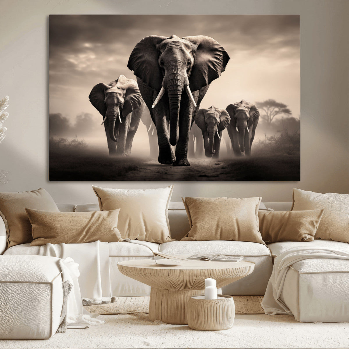 Elephant Family Wall Art Canvas Print, Framed Elephant Wall