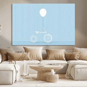 Minimalist Bicycle Balloon Canvas Wall Art – Playful Blue