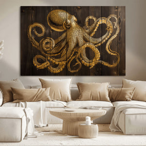 Octopus Wall Art Canvas Print – Wooden Art Sea Creature