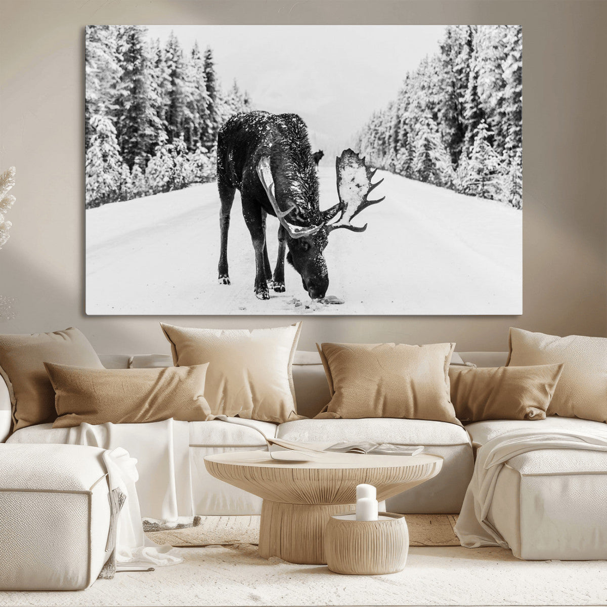 Moose Wall Art Canvas Print – Winter Snowy Forest Antlers