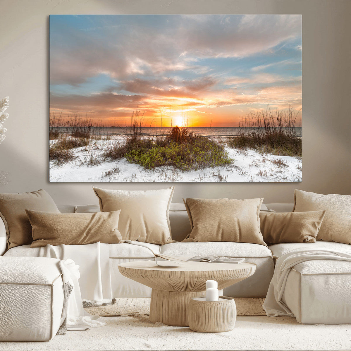 Sunset Beach Wall Art Print – Coastal Canvas Ocean Landscape