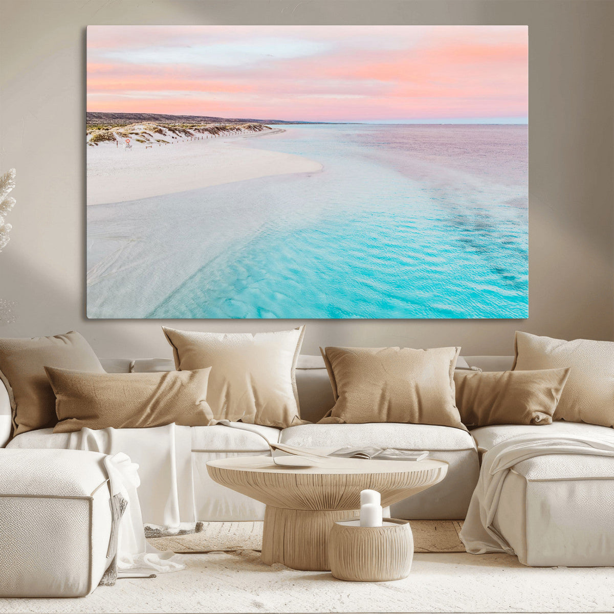 Serene Pastel Beach Wall Art Canvas Print, Tranquil Coastal