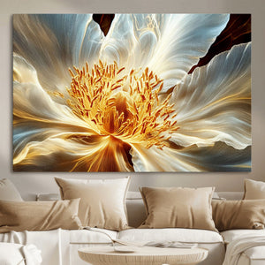 Golden Abstract Flower Canvas Wall Art, Modern Botanical