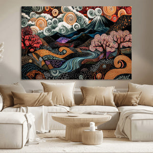 Whimsical Abstract Landscape Wall Art Canvas Print, Colorful