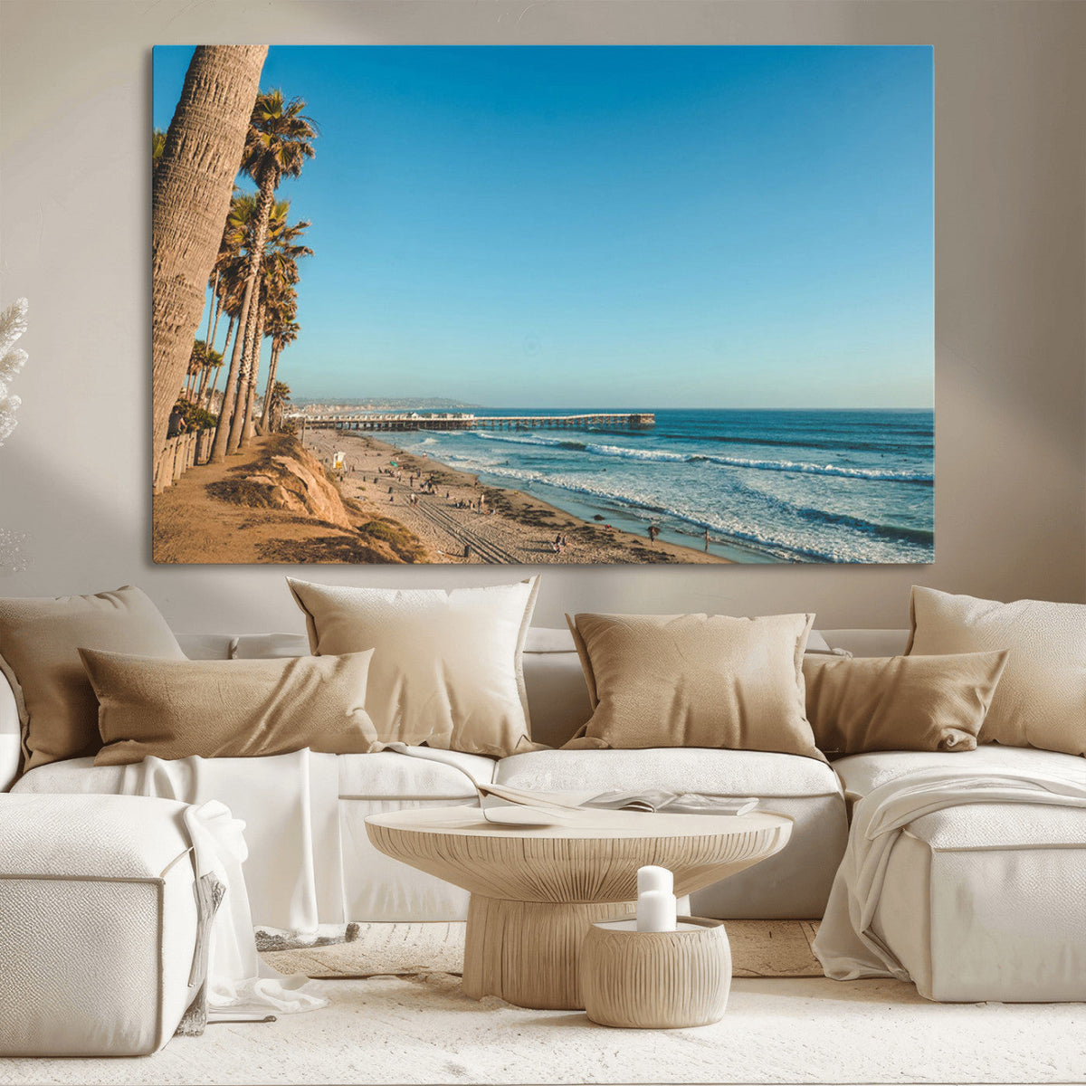 Scenic Beach Wall Art Canvas Print – Tall Palm Trees, Sandy