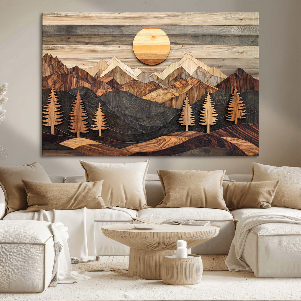 Wood Mountain Wall Art Canvas Print – Layered Forest and