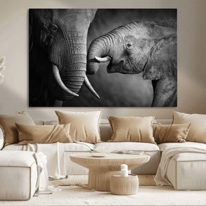 Elephant Family Wall Art Canvas, Framed Elephant Family