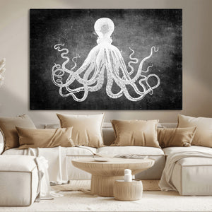 Black White Octopus Wall Art Canvas Print