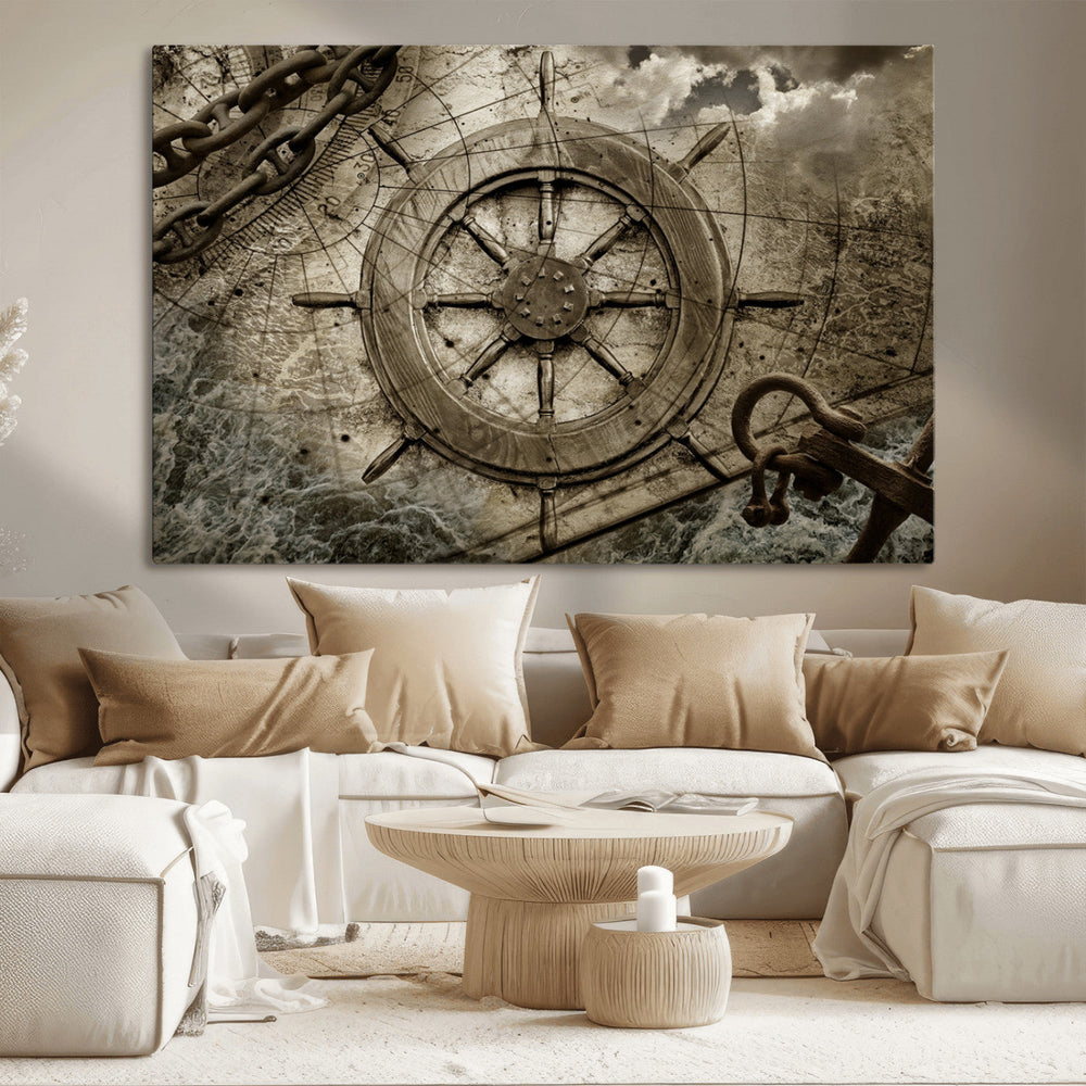 Wooden Ship Wheel Canvas Print, Multi Panel Canvas Wall Art