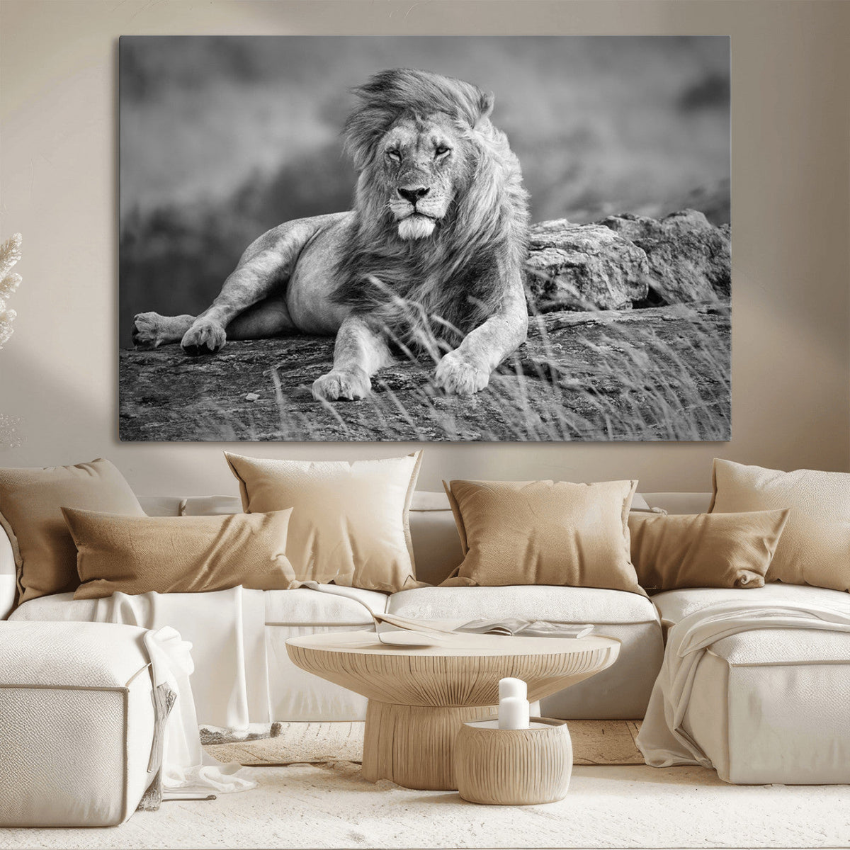King Forest Lion Wall Art Canvas Print – Framed Majestic