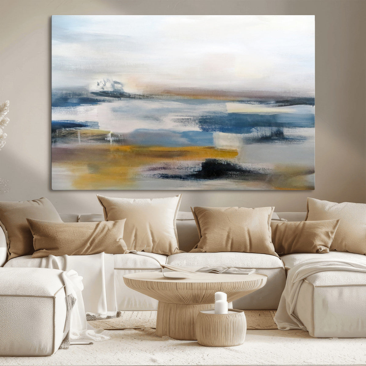 Abstract Landscape Wall Art Canvas | 3 Panel Modern Blue,