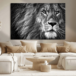 Black and White Lion Canvas Wall Art Print – Wildlife