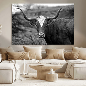 Western Home Wall Art Canvas Print, Framed Texas Longhorn