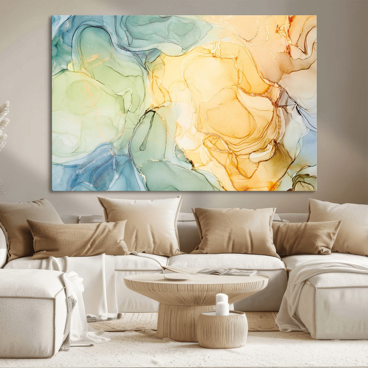 Green and Yellow Marble Fluid Effect Wall Art, Green and