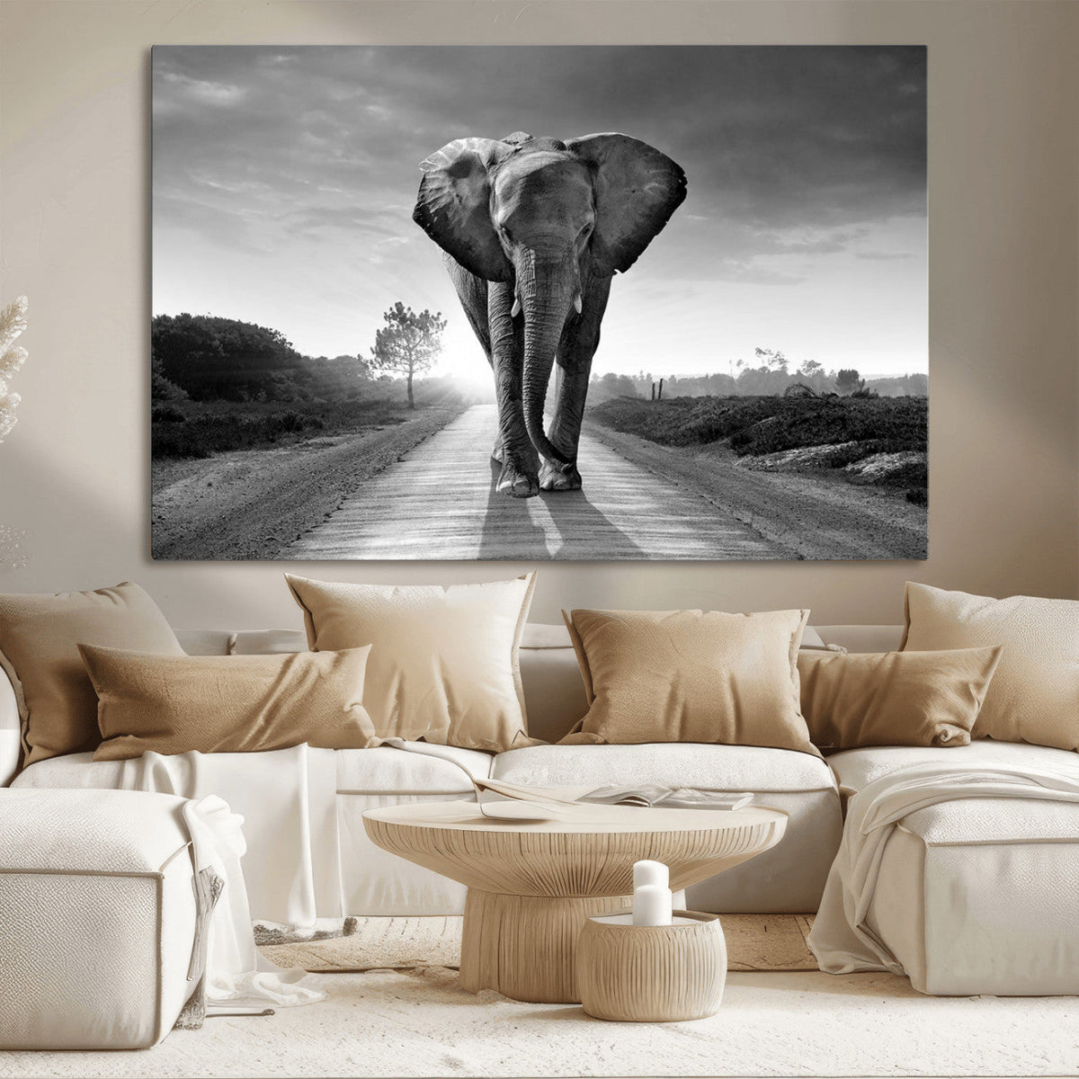 Black and White Elephant Wall Art Canvas Print