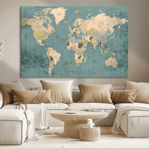 Classic World Map Canvas Print – Framed Vintage Map Wall