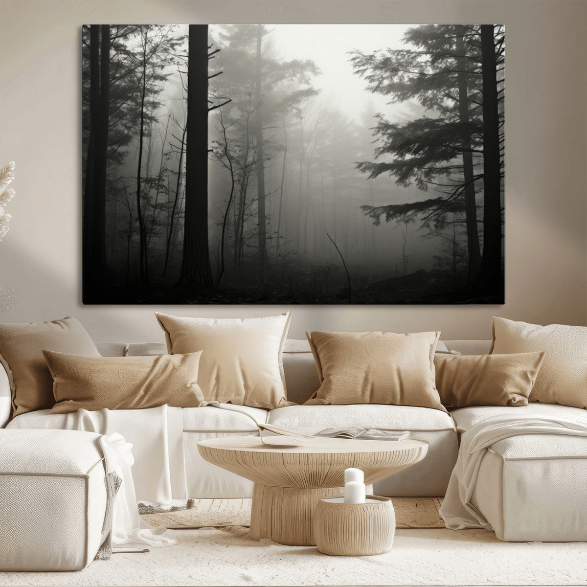 Misty Forest Wall Art Premium Canvas Print a Foggy and