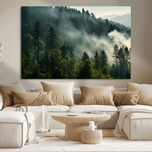 Misty Forest Wall Art Premium Canvas Print a Foggy and