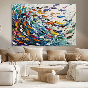Modern Abstract Fish Shoal Wall Art Canvas Print, Colorful