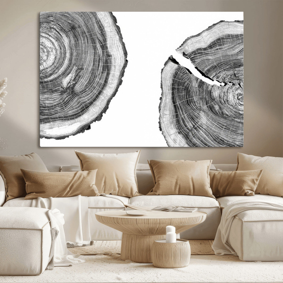 Abstract Large Tree Rings – Minimalist Black and White Wood