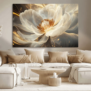 Gold Floral Wall Art Canvas Print, Framed Modern Flower Art
