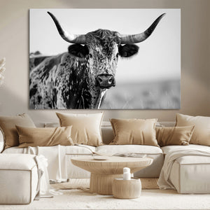 Texas Highland Cow Longhorn Canvas Print - Rustic Farmhouse