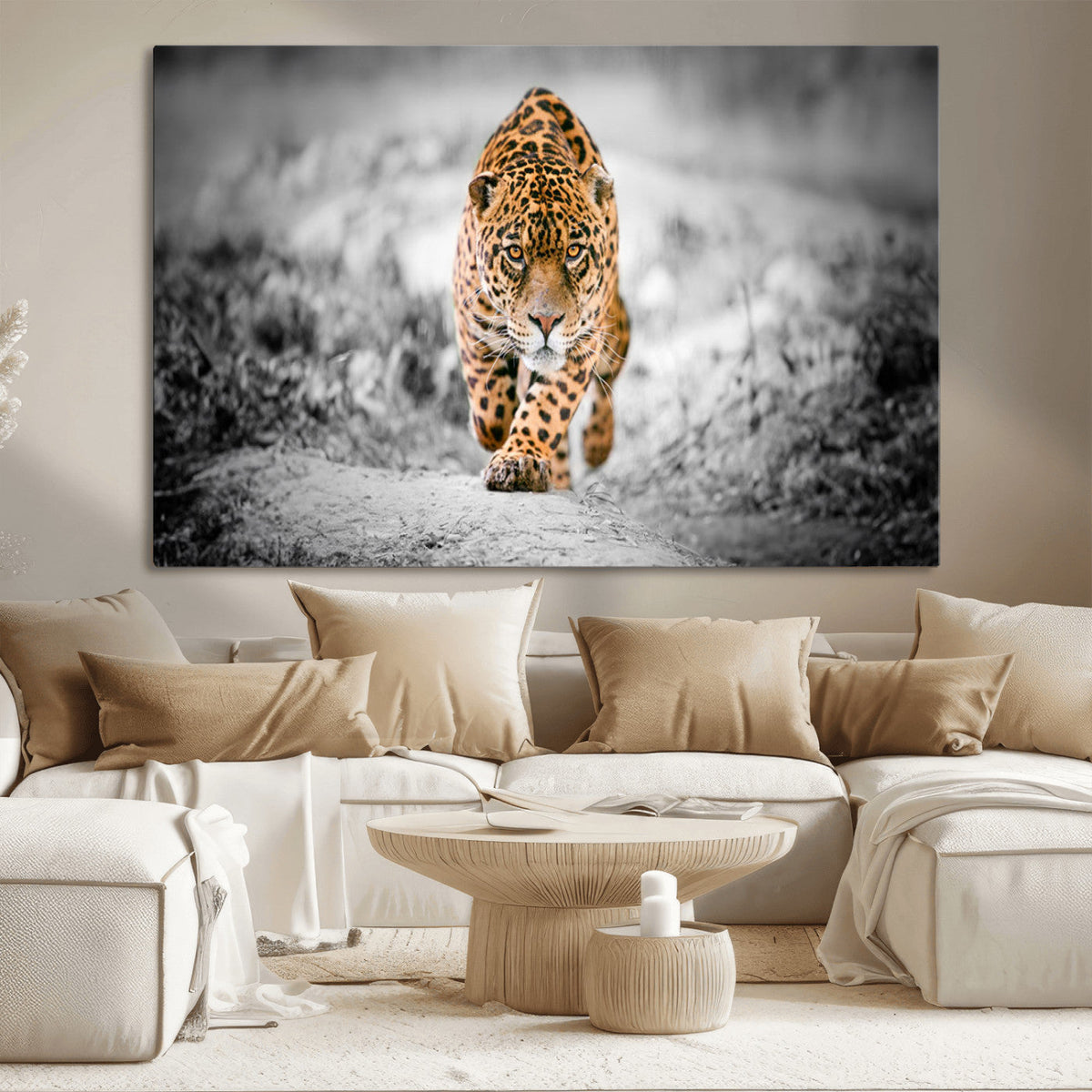 Jaguar Wall Art Canvas Print - Majestic Big Cat in Focused