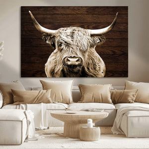 Highland Cow Wall Art Canvas Print, Rustic Farmhouse Decor,